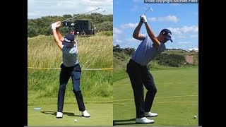 Justin Thomas golf swing  Long Iron faceon amp downtheline July 2017 [upl. by Yras999]